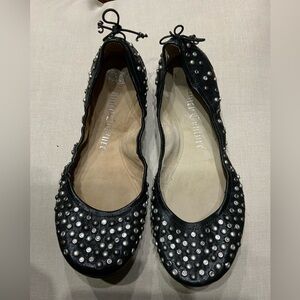 New Juicy Couture Black Leather Studded Flats 8 Ballet Style